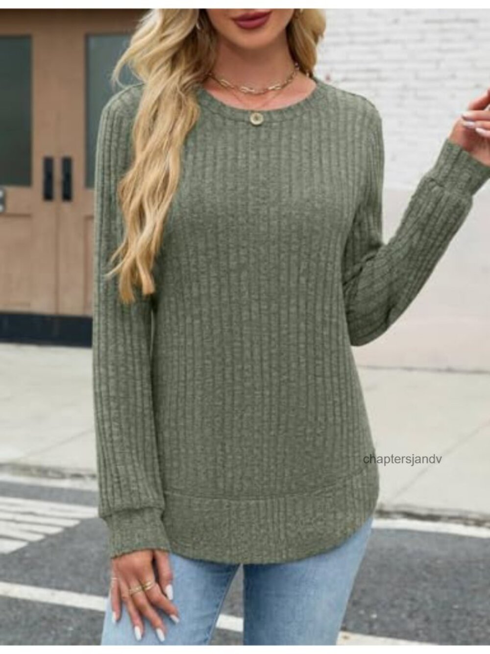 Womens Long Sleeve Tunic Sweater Ribbed Knit Crew Neck Lightweight - Picture 5 of 6